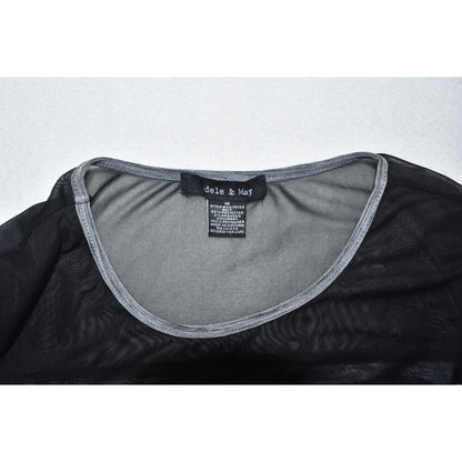 Adele & May Ladies Top Sz M Gray with Black Sheer Upper Front Ruched Sides