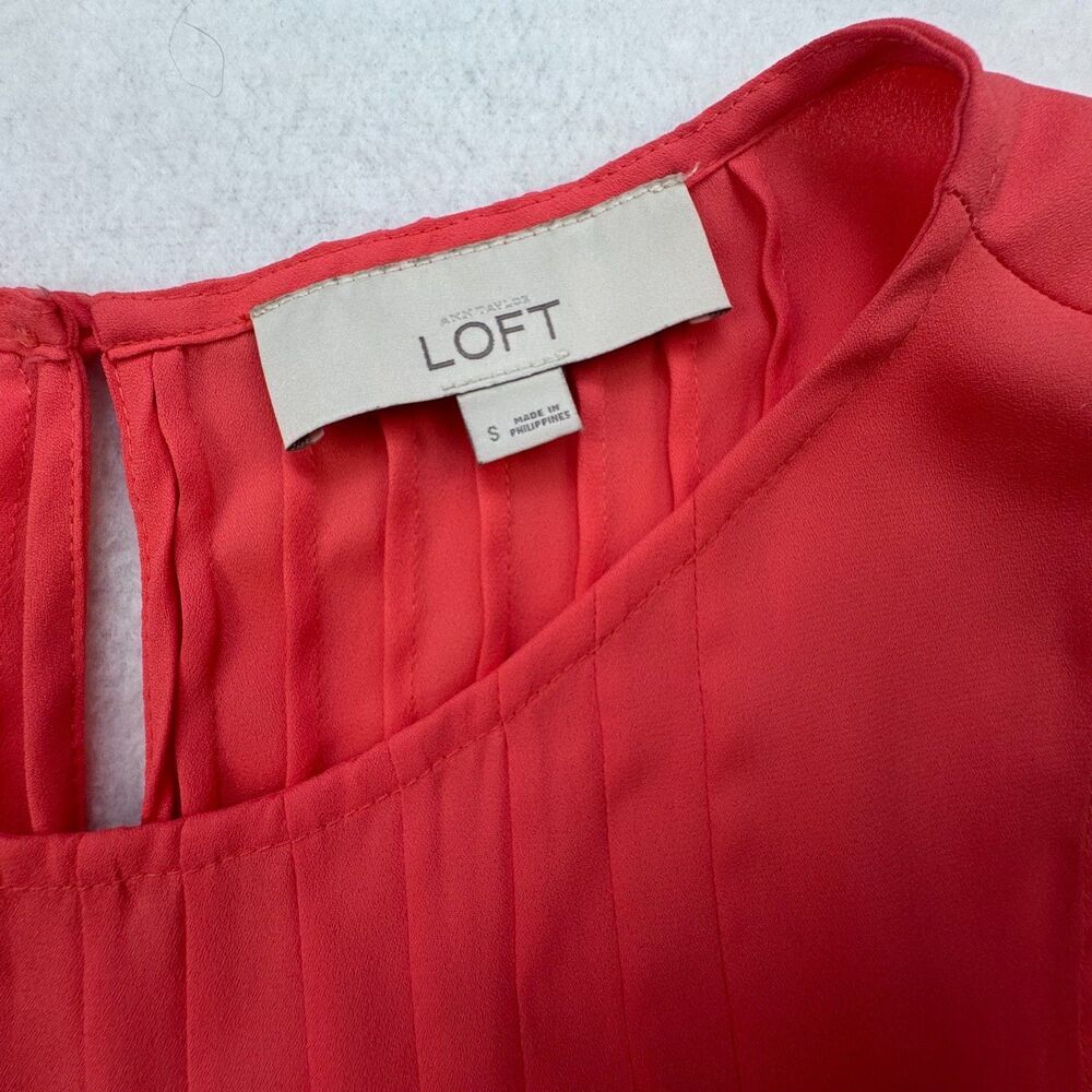 Loft Ann Taylor Top Sz S Orange Boat Neck Pleated Sleeveless Keyhole Back