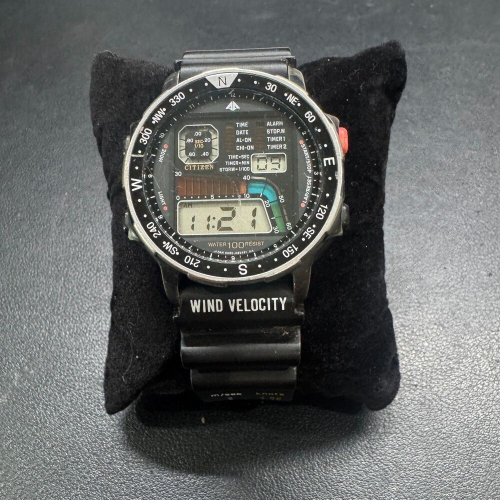 Vintage Citizen Wind Velocity Digital Watch 42-8035 Water Resist
