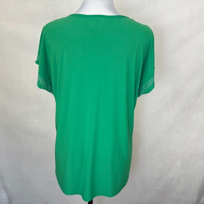 Diana Belle Women Sz L Emerald Green Cap Sleeve Embellished Scoop Cut Off Neck