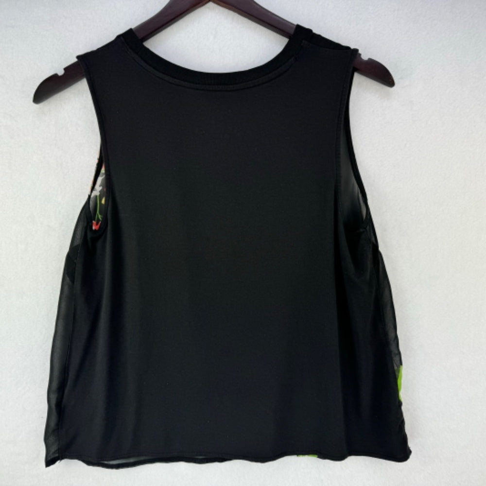 A New Day Women Top Sz XS Black Floral Semi Sheer