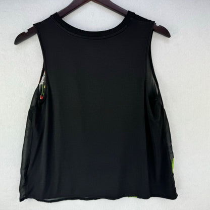 A New Day Women Top Sz XS Black Floral Semi Sheer