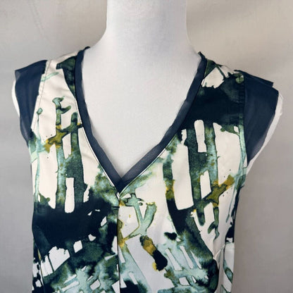 Simply Vera Wang Tank Top Sz S Multicolor Cap Sleeve V Neck Blue Mesh Trim