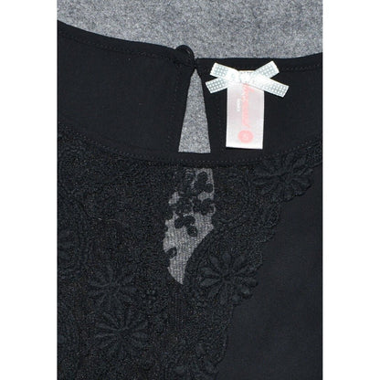 DownEast Women Black Embroidered Blouse Round Neck Lace Long Sleeve Size S