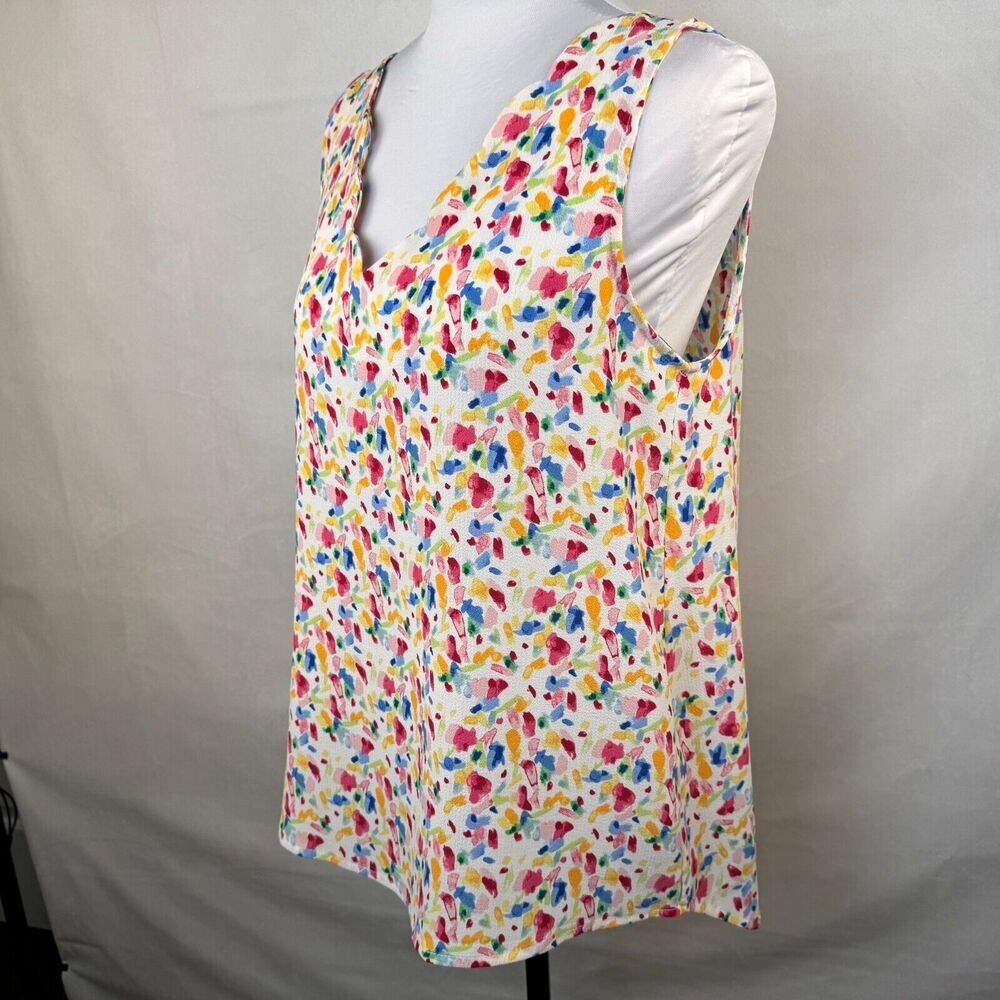 Gibson Top Ladies Sz S White Colorful Watercolor Print Scallop Neck sleeveless