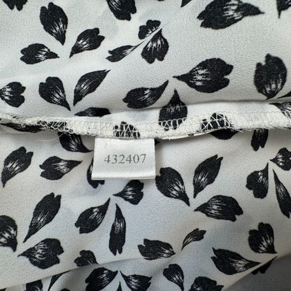 Ann Taylor Top Sz S White Black Print Split Neck Pleated Sleeveless Lightweight