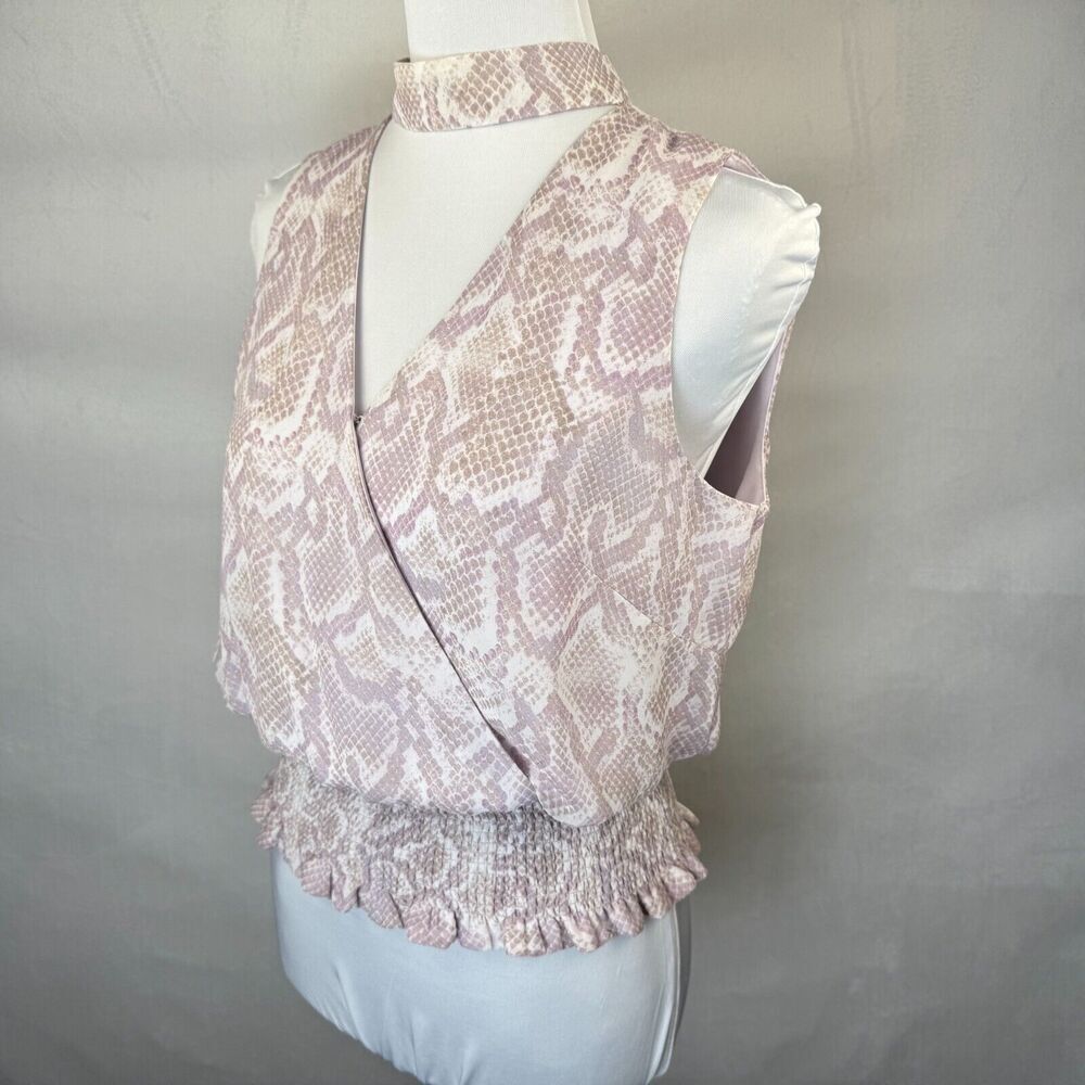 White House Black Market Top Sz 4 Pink Faux Wrap Front Tie V-Neck Elastic Waist