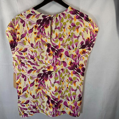 Halogen Nordstrom Blouse Sz S Purple Petal Breeze Floral  Round Neck Cap Sleeves