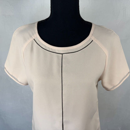 Calvin Klein Top Sz XS Dusty Peach Round Neck Short Sleeve Mesh Trim Keyhole