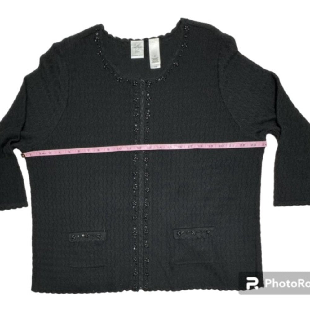 Emma James Liz Claiborne Silk Blend Black Beaded Cardigan Size 2X