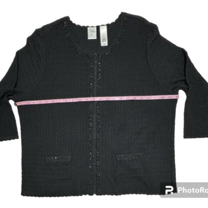 Emma James Liz Claiborne Silk Blend Black Beaded Cardigan Size 2X