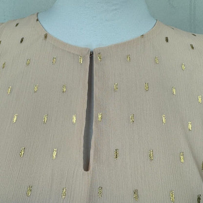 Nine West Sheer Blouse Sz S Peach Foil Gold Speck Chiffon Keyhole Long Sleeve