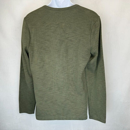 Express Mens Top Sz M Green Henley Neckline Buttoned Long Sleeve Knit