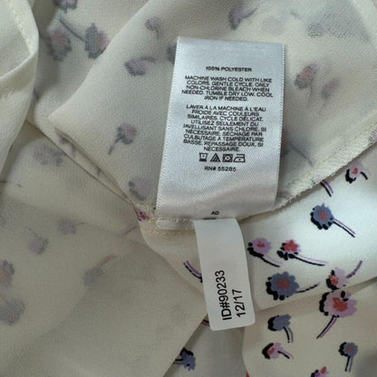 Express Women Blouse Size XS Ivory Floral Print  V-Neck Short Sleeve