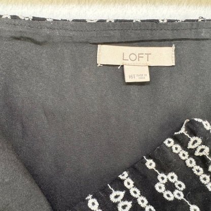 LOFT Lined Scalloped Skirt Sz 16T White embroidery on Black Side Zipper