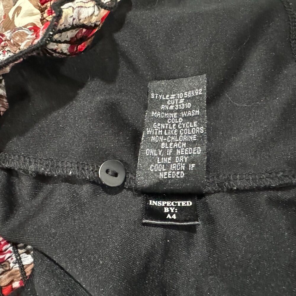 Iz Byer Blouse Sz M Black Multicolor Split Buttoned Neck Short Sleeve with Cami