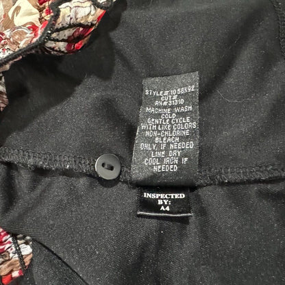 Iz Byer Blouse Sz M Black Multicolor Split Buttoned Neck Short Sleeve with Cami