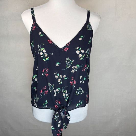 Sienna Sky Crop Top Sz S Black Floral Strappy Spaghetti Strap Front Knot