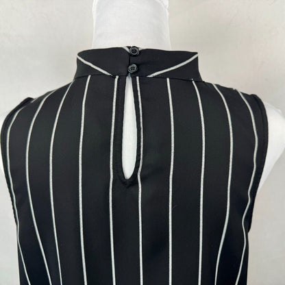 Nine West Top Sz S Black White Striped Sleeveless Mock Neck Slit Sides