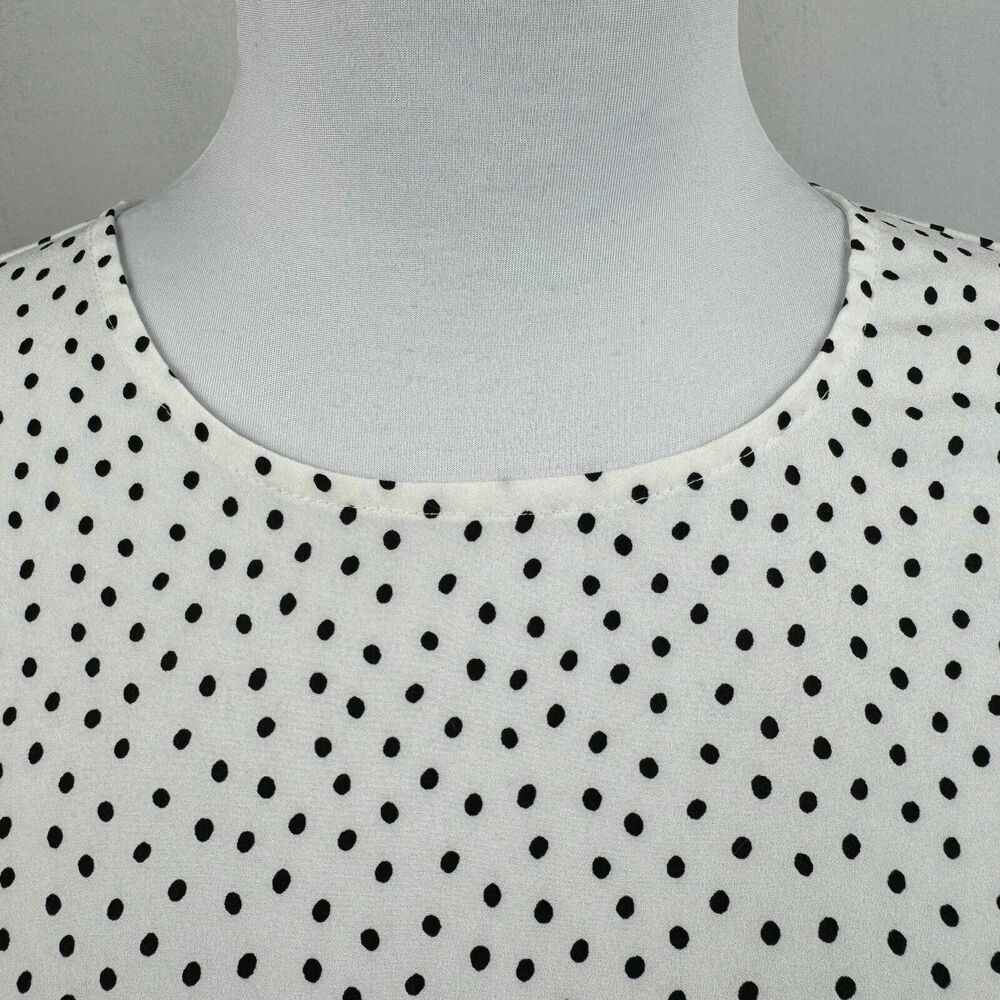 Karl Lagerfeld Top Sz XS White Black Polka Dot 3/4 Length Tiered Ruffle Sleeve