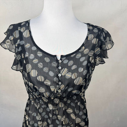 Marks&Spencer Sz UK10/US6 Sheer Black Peplum Button Up Flutter Sleeve Tie