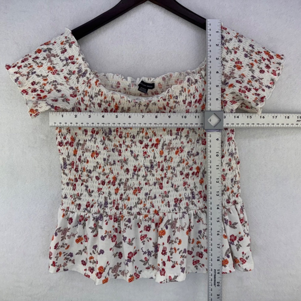 American Eagle Top Sz M Floral Off The Shoulder Ruched Peplum