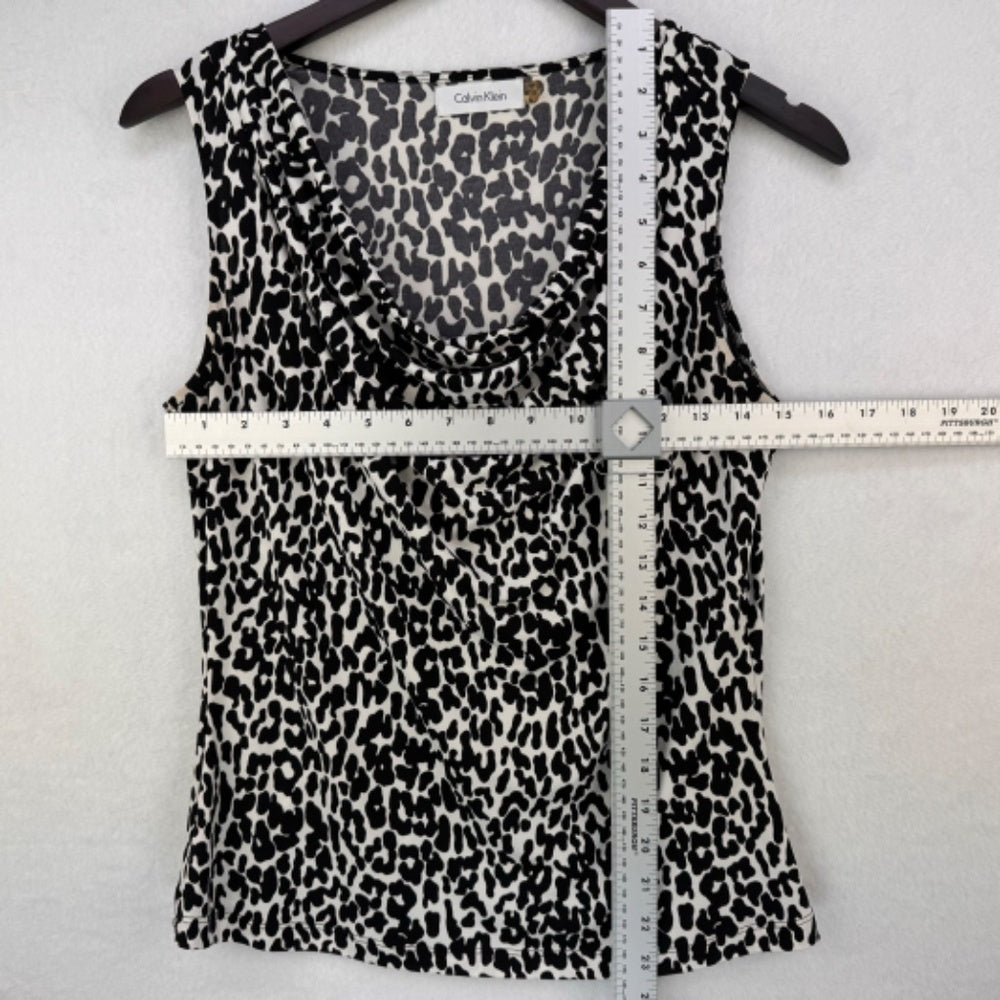 Calvin Klein Ladies Top Sz S Animal print Cowl Neck Sleeveless White and Black