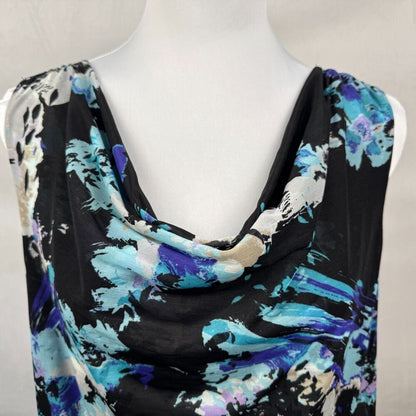 212 Collection Women Top Sz L Sleeveless Drape Neck Black Multicolor Print
