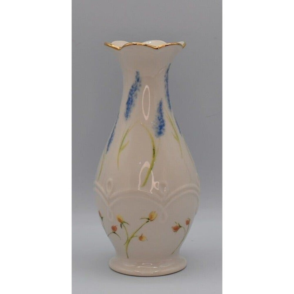 Lenox Ceramic Bud Vase Cream Blue Gold Trim