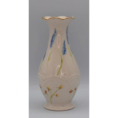 Lenox Ceramic Bud Vase Cream Blue Gold Trim