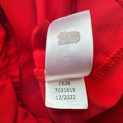 CeCe Women Sz XS Knit Red Blouse Crew Neck Double Ruffle Flutter Sleeve
