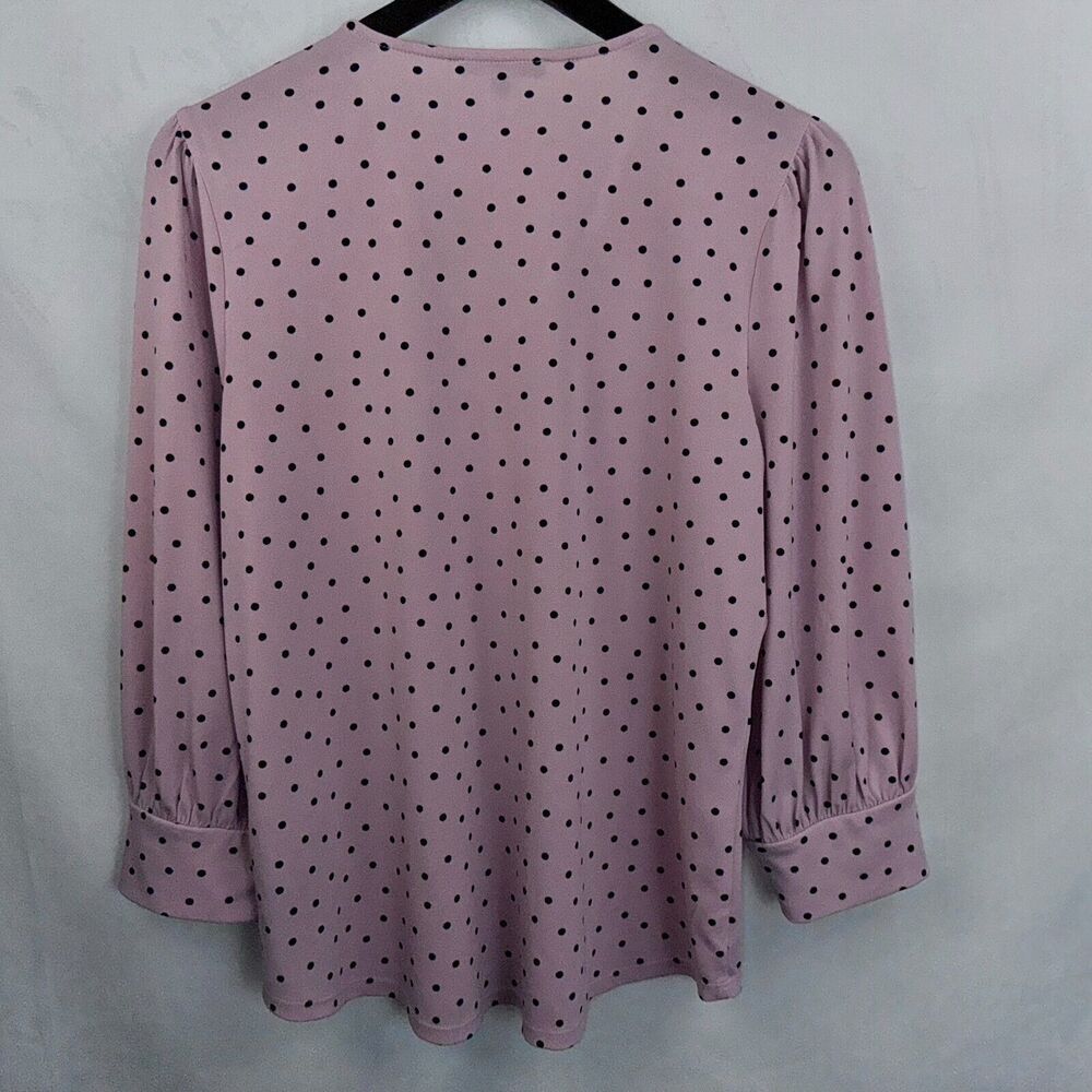 Adrianna Papell Ladies SZ M Polka Dot Print Top Blouse 3/4 Sleeve Pink/Black