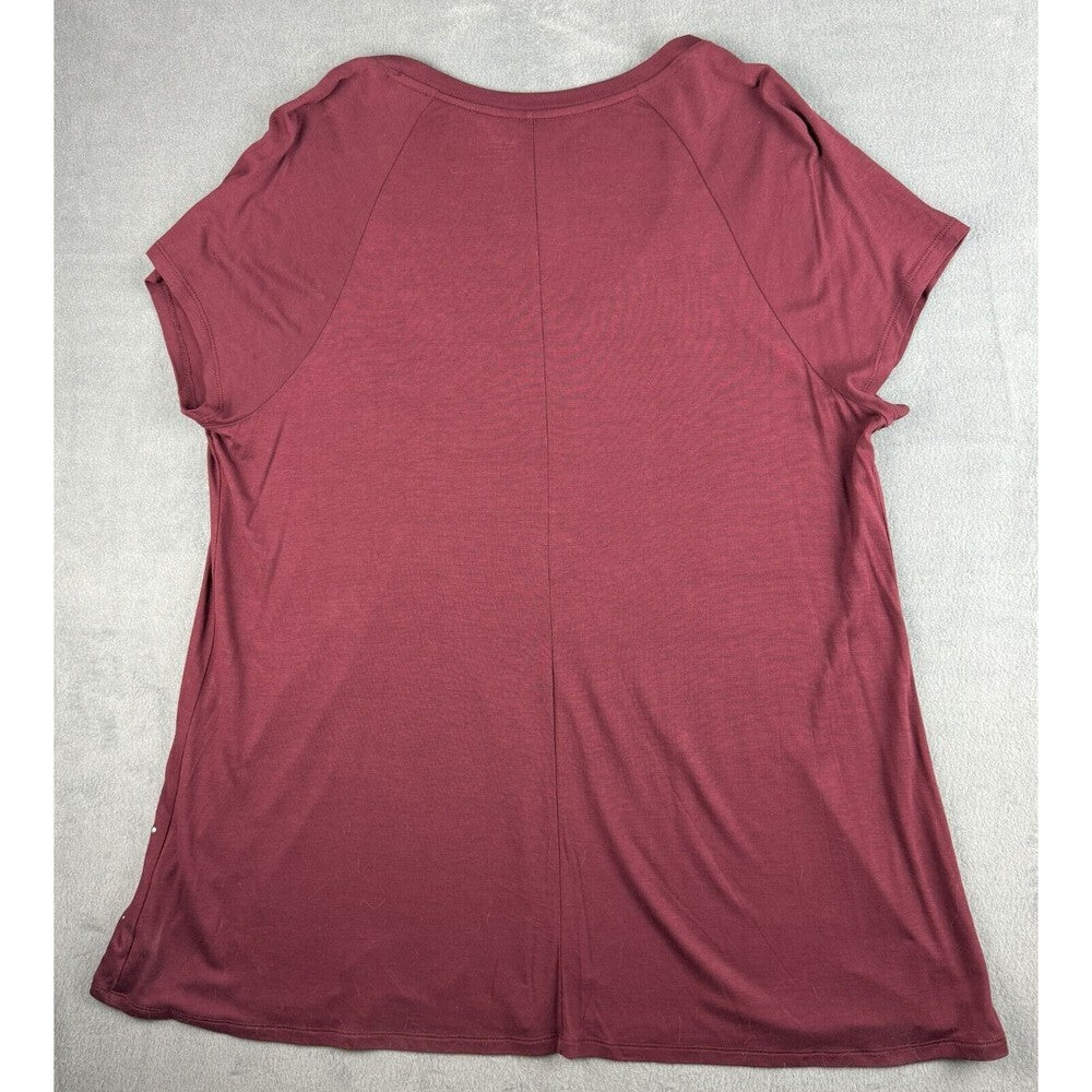 ANA Wine Burgundy short sleeve embellished top V-Neck - Size 1X
