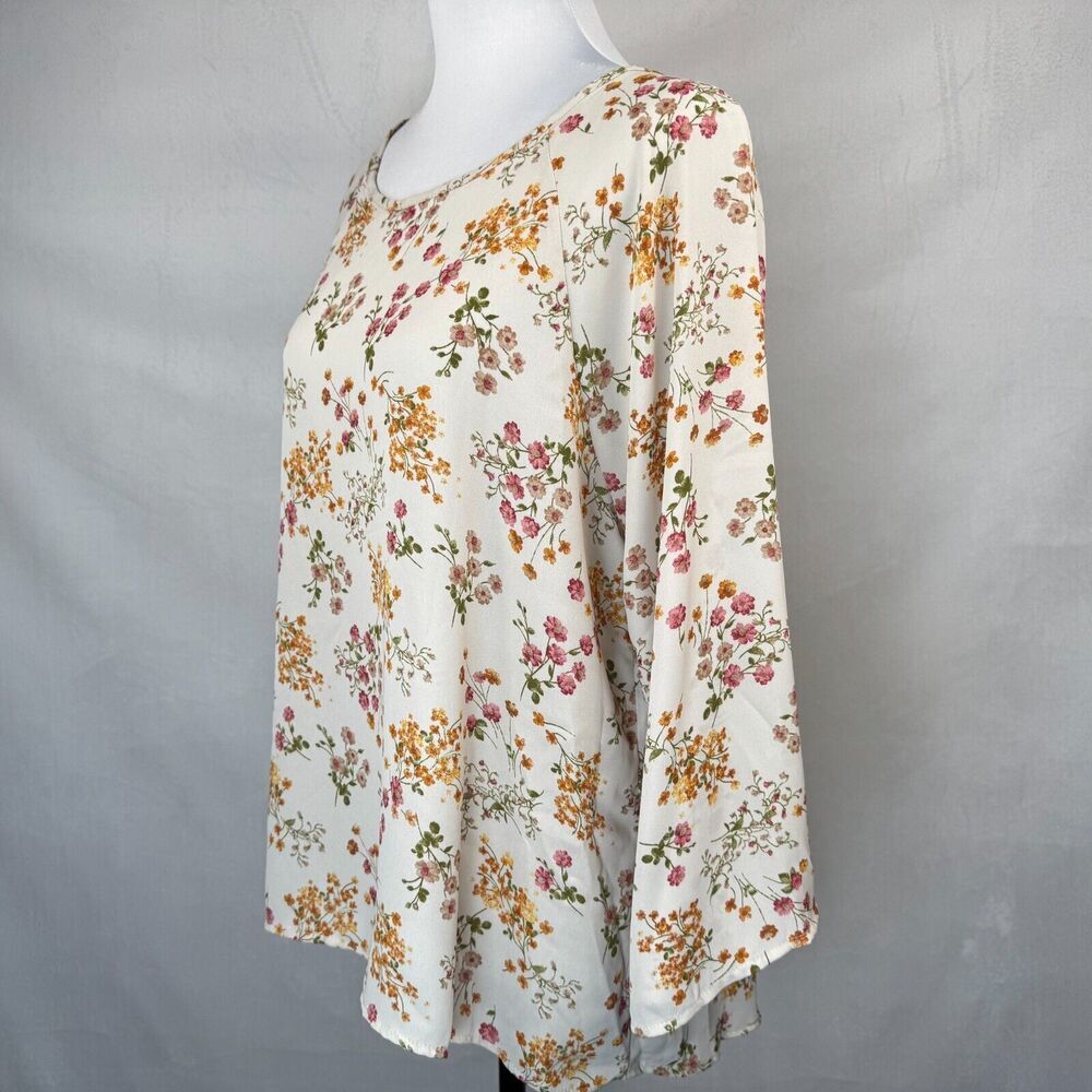 Papermoon Women Sz L Sheer Beige Floral Print Boat Neck Long Sleeve Zipper