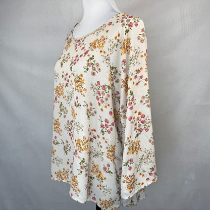 Papermoon Women Sz L Sheer Beige Floral Print Boat Neck Long Sleeve Zipper