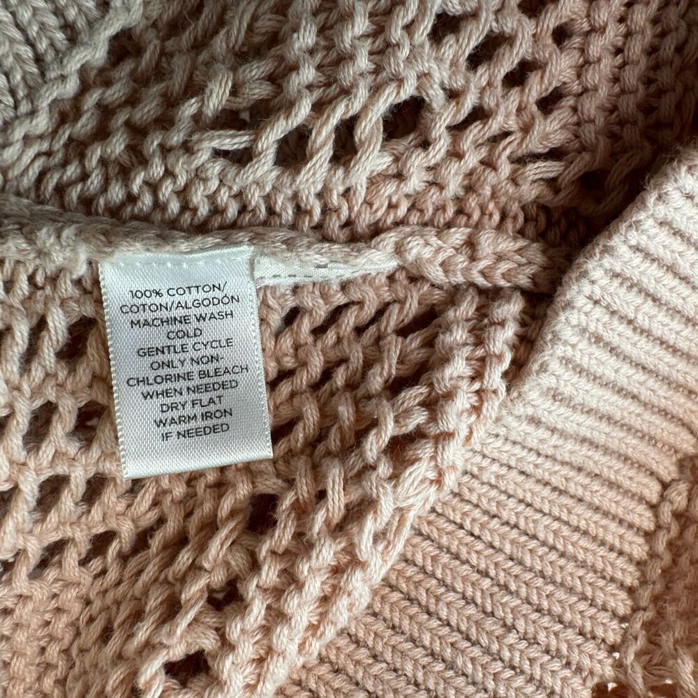 Loft Sweater Sz XS Pullover Open Knit Pale Pink Scalloped VNeck Ribbed waistline