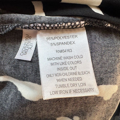 Calvin Klein Women Sz M Black White Print Cowl Neck Drape Cap Sleeve Designer