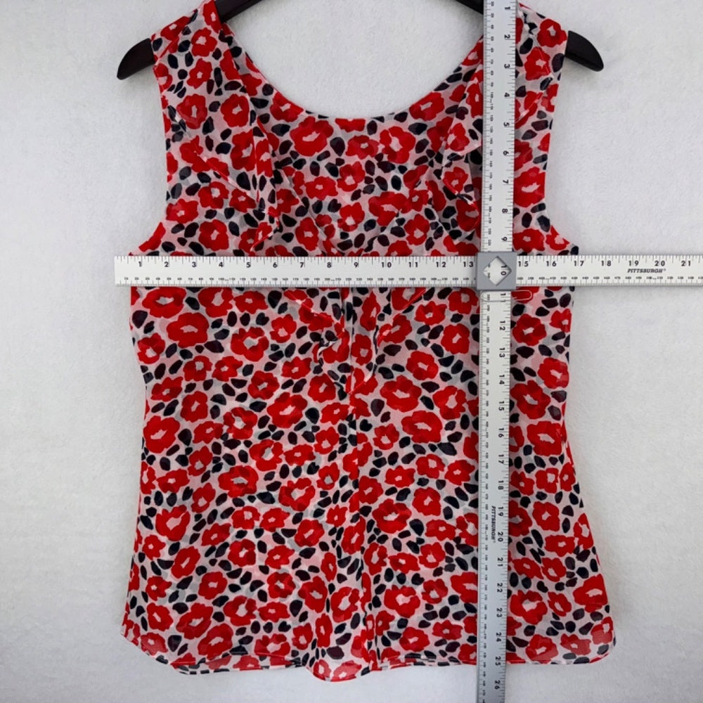 Cabi Ladies Tank Top Sz S Flipside Red Front Floral Ruffle V-Neck