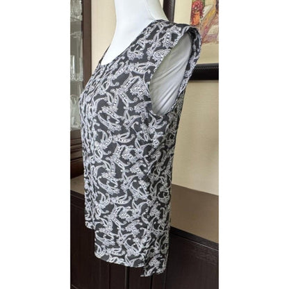 The Limited Women Top Sz XS Black White Paisley Print Round Neck Cap Sleeves