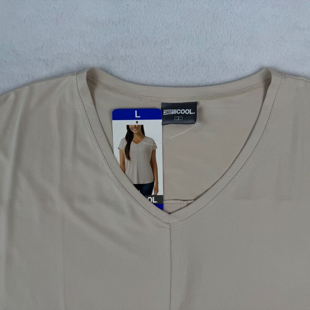 32 Degrees Cool Top Sz L NWT Tan Soft Luxe Short Sleeve V-Neck