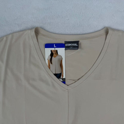 32 Degrees Cool Top Sz L NWT Tan Soft Luxe Short Sleeve V-Neck