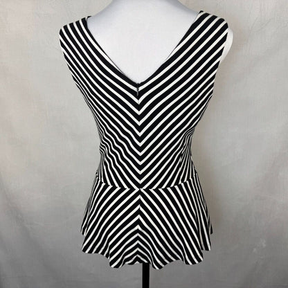 Banana Republic Top Sz 4 Knit Striped Peplum Sleeveless VNeck Zipper