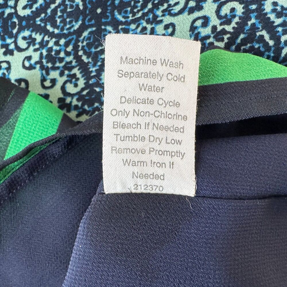 Cabi Women TankTop Sz XS Lined Green Blue Damask Bottom Stripes Spaghetti Straps