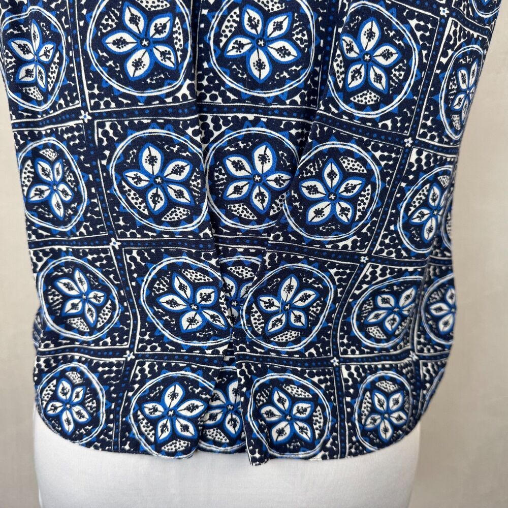 Sigrid Olsen Women Crop Top Sz S Black Blue Button Down VNeck Sleeveless