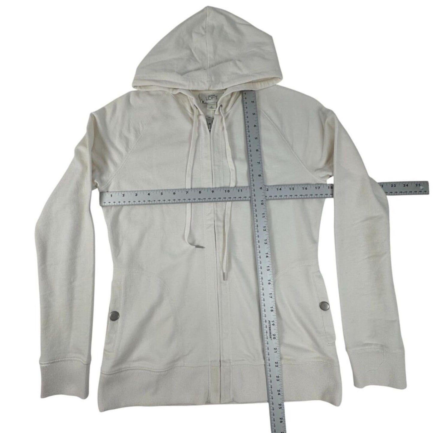Ann Taylor Loft Jacket Women's Sz S Ivory  Zippered Hoodie Long Sleeves Pocket