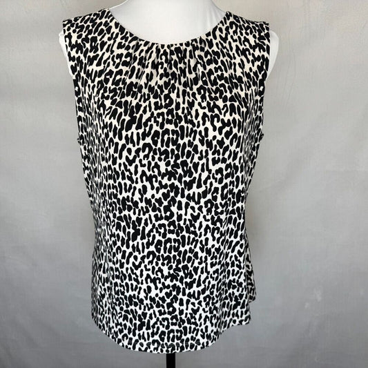 Calvin Klein Top Sz M Stretch Animal Print Pleated Front Crew Neck Sleeveless