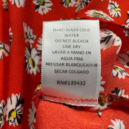 Papermoon Women Top Sz S Red Flower Print Buttons Round Neck Straps Front Tie