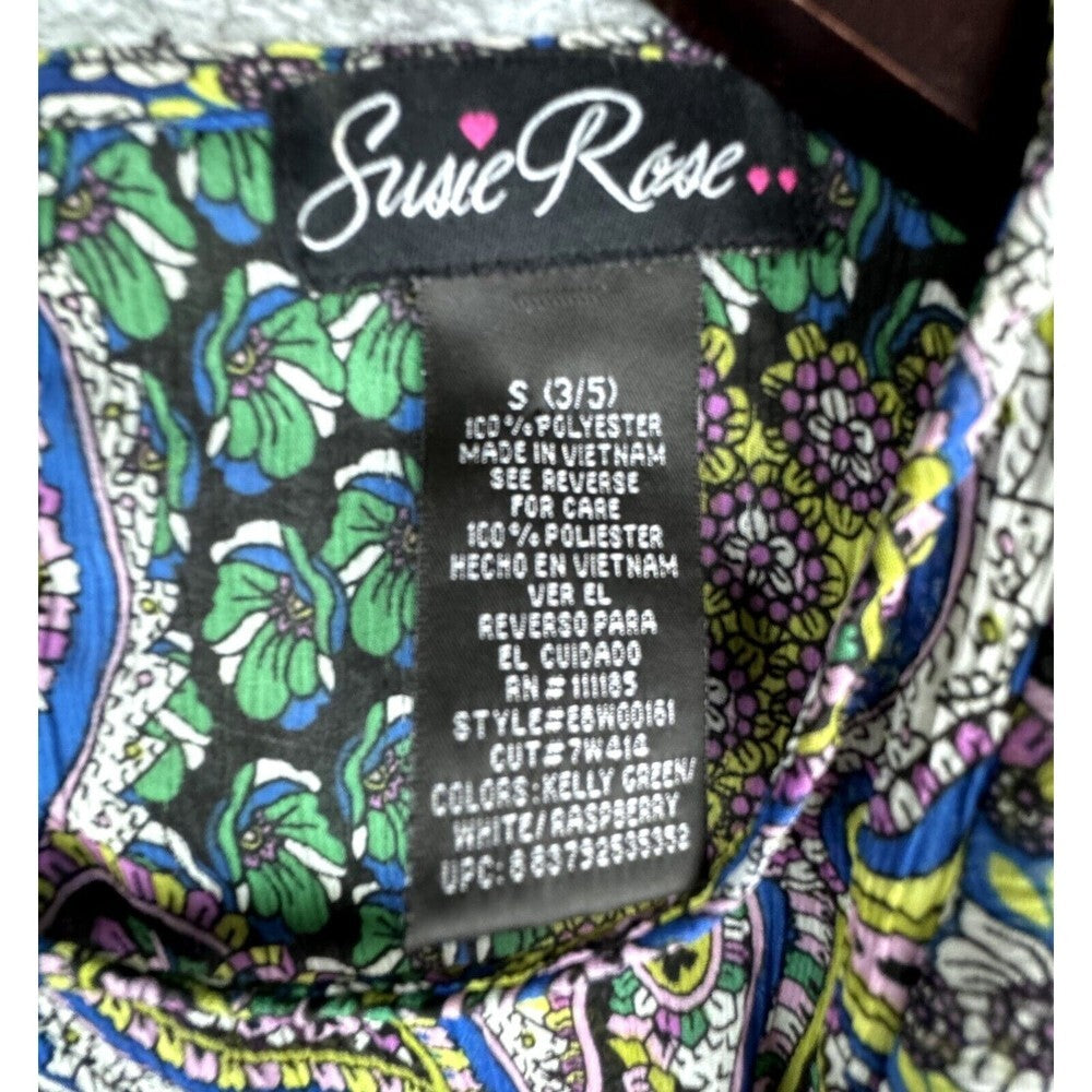 Susie Rose Women Top Multicolor Boat Neck Sheer Flutter Sleeve Size Small