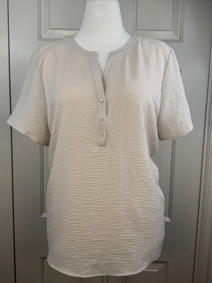 NWT Hilary Radley Beige Textured Short Sleeve Henley Top XL - B2251