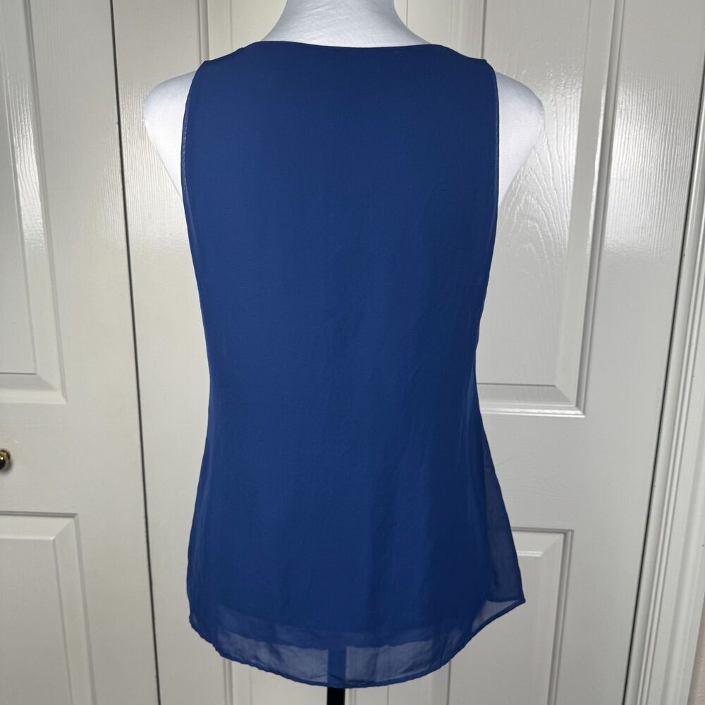 Banana Republic Women Blouse Sz S Sheer Blue Pleated VNeck Sleeveless Liner
